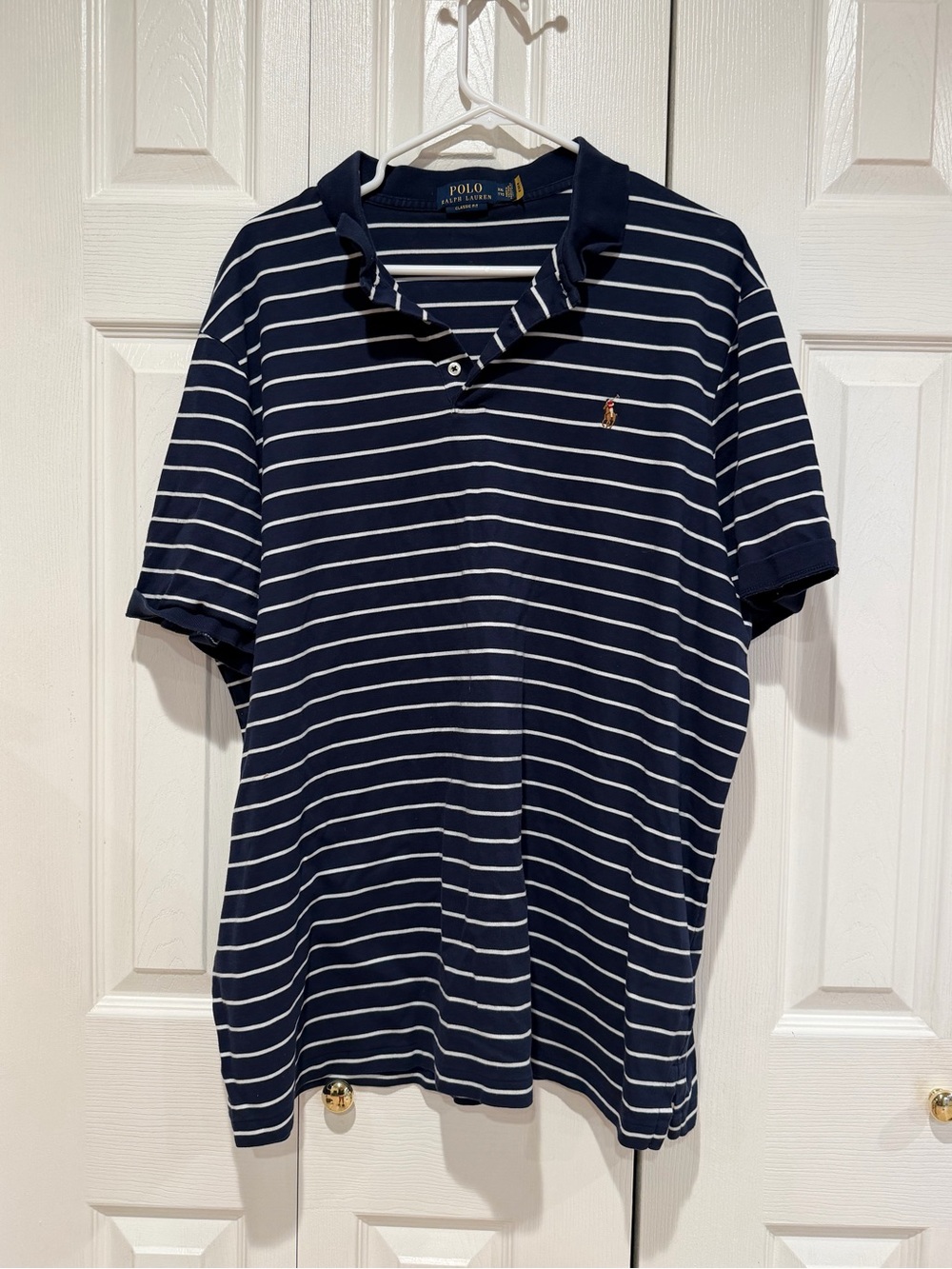 Ralph Lauren Navy and White Striped Polo Shirt